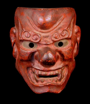 All images on this page are of a pre-1930's mask for sale at <A HREF=http://www.tribalmania.com/TENGUMASK.htm/>Tribal Mania.</a>